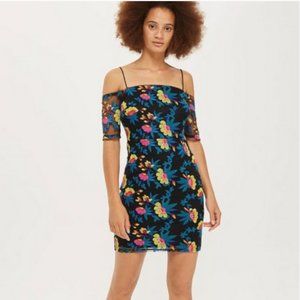 Topshop Bardot Bodycon Lace Floral Minidress